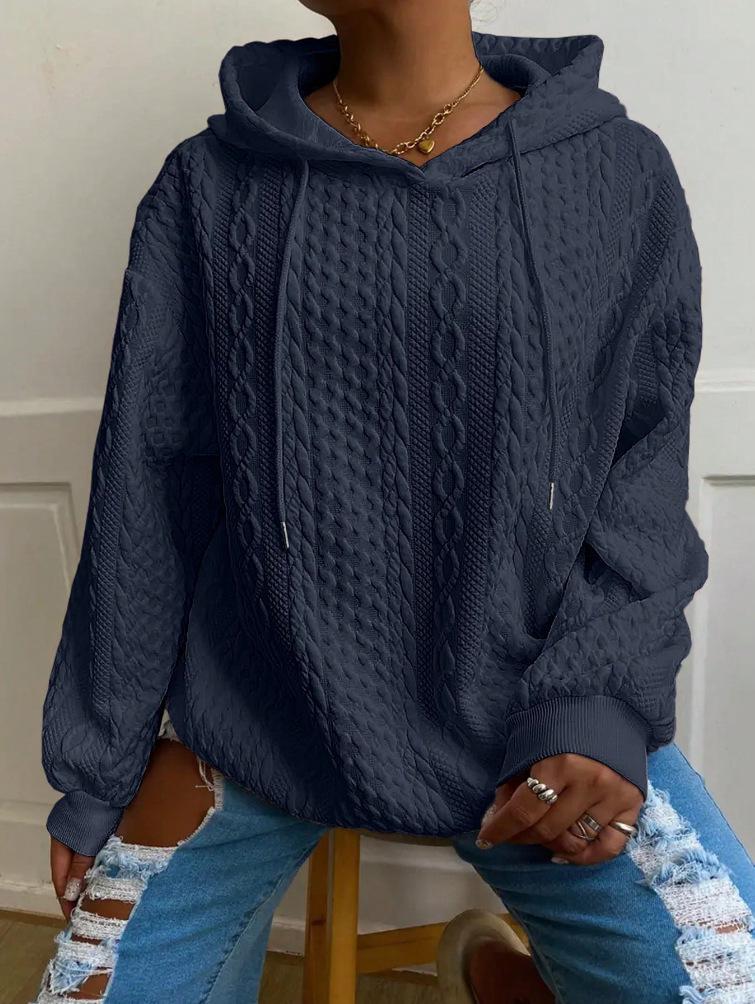 European & American Women's Casual Jacquard Loose Hooded Knit Sweatshirt