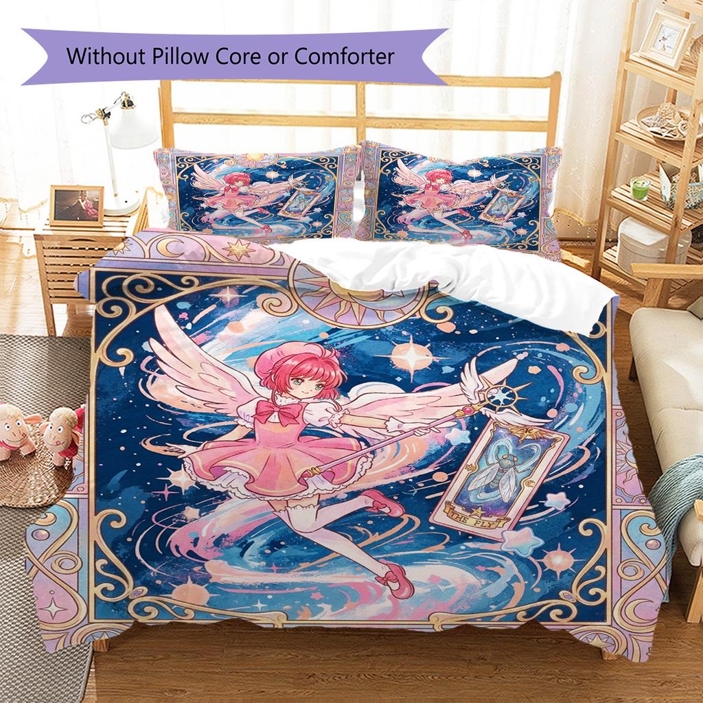 Cardcaptor Sakura Pattern Bedding Quilt Set Quilt Cover Pillowcase Home Decoration Birthday Gift (1 * Duvet Cover + 2 * Pillowcase, Without Core)