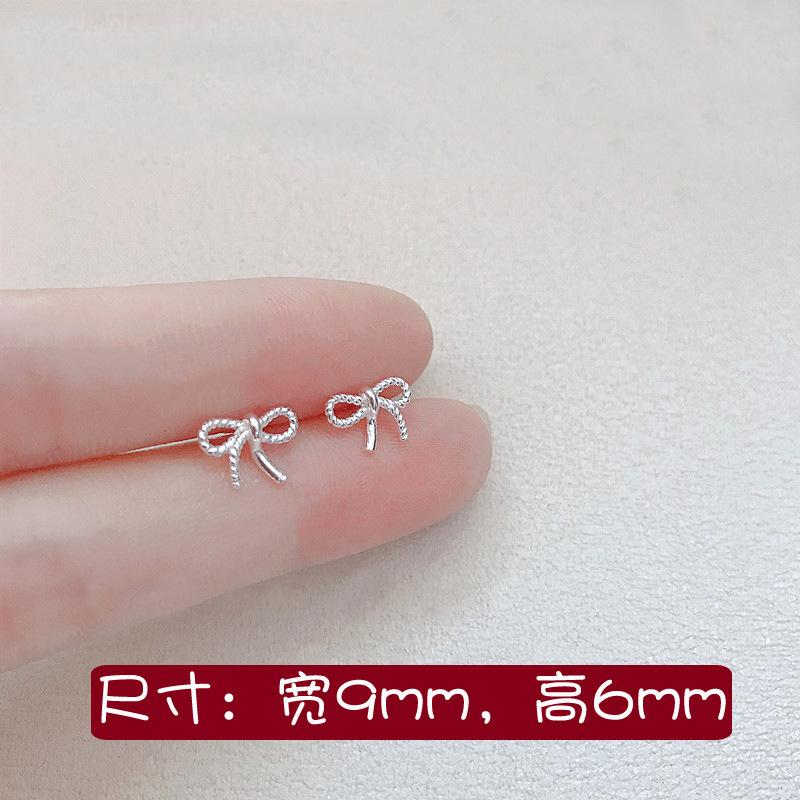 925 Silver Jewelry Women Fashion Cute Tiny Clear Bowknot Stud Earrings Gift for Girls Teens Lady