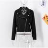 Jaqueta Vintage de Couro Camurça Sintético Slim Fina Feminina Gola Virada para Baixo Zíper Casaco Curto Manga Comprida Jaquetas Sólidas Estilo Motociclista Casual Outono Inverno