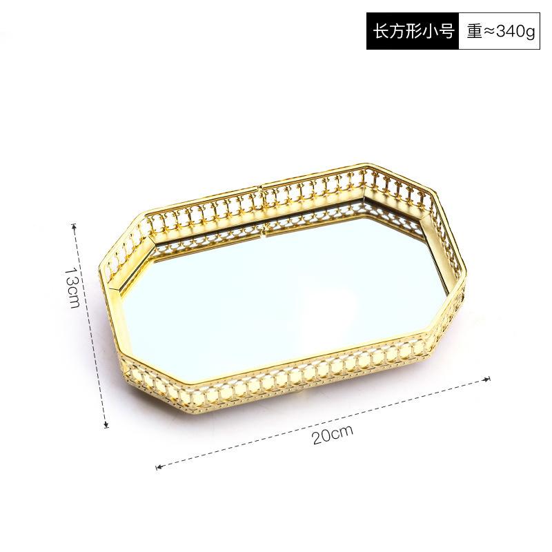 Nordic Light Luxury Style Golden Wrought Iron Glass Mirror Base Tray Living Room Desktop Jewelry Tray Household Storage Tray