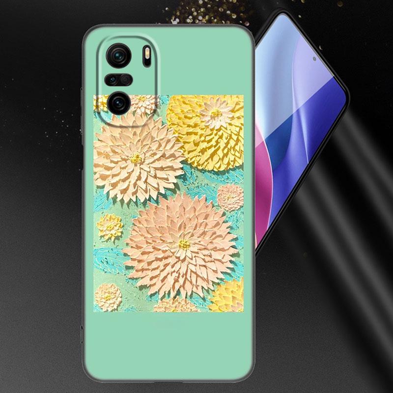 Emboss Flower Art Phone Case For Xiaomi Mi POCO X3 NFC GT M4 M3 12 11T 10T Pro A3 11 Lite NE 5G 12X 11i F3 Soft TPU Black Cover