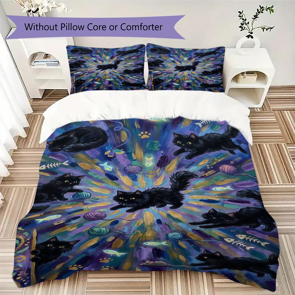 Cute kitten Pattern Bedding uilt Set uilt Cover Pillowcase Home Decoration Birthday Gift (1 * duvet cover + 2 * pillowcase without core)