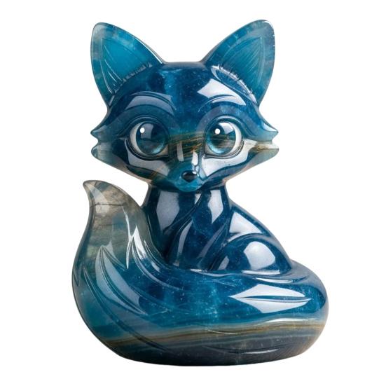Little Fox Figurine Hand-Carved Healing Guardian Fox Statue Lucky Animal Sculpture Home Office Desktop Decoration Ornament