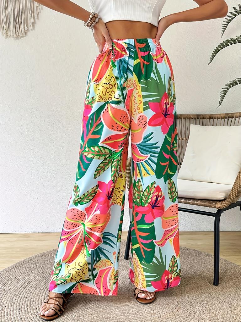 Women's Vacation Casual Comfortable Loose Pants Floral Tropical Elastic Waist Wide Leg Pants