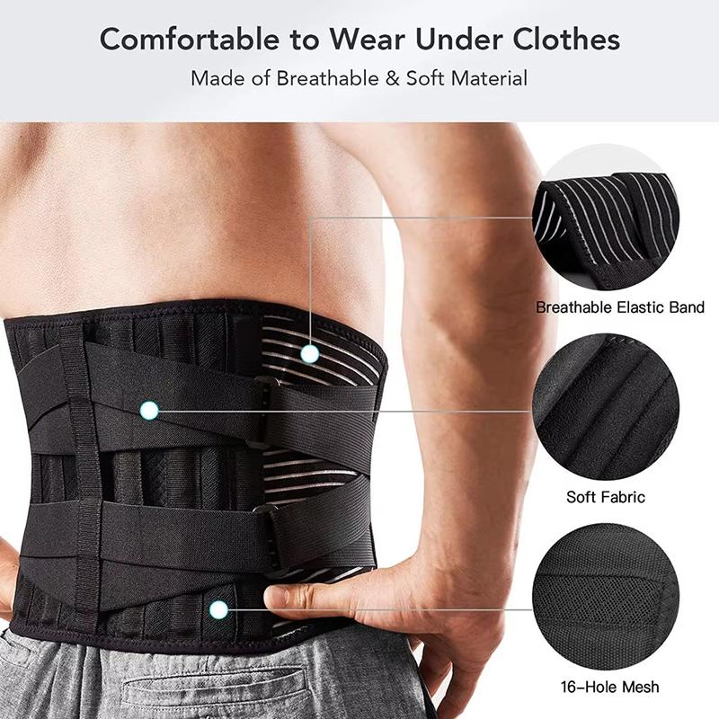 Lower back bracket for men and women, with 6 anti-sliding orthopedic lumbar support breathable lumbar support belts
