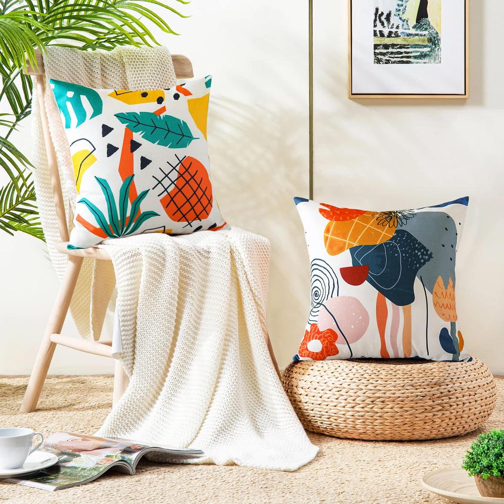 4 Pcs Double Sided Abstract Geometric Cushion Covers, Modern Art Tropical Print Throw Pillow Cases For Home Decor (No Inserts)