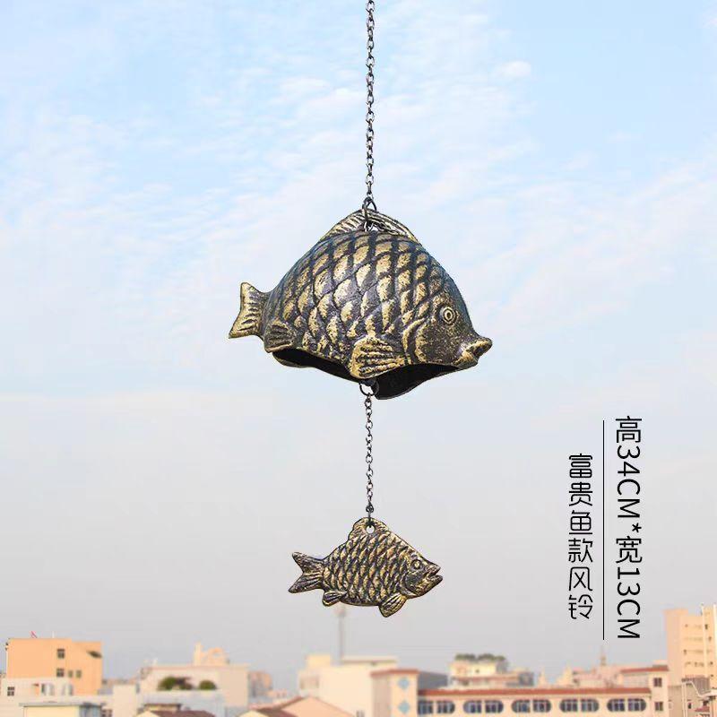 Windspiel im Vintage-Stil mit Fischgrätenmuster, Windspiel aus Gusseisen mit Fischskelett, für Terrasse und Garten, Dekoration für Zuhause, Fenster, Veranda, hängende Ornamente