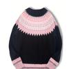 Womens Round Neck Colorblock Loose Knit Sweater Street Style Casual Pullover With Geometric