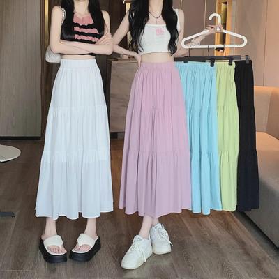 2024 Petite Drapey A-Line Midi Skirt – High Waist Black & White Summer Skirt for Women