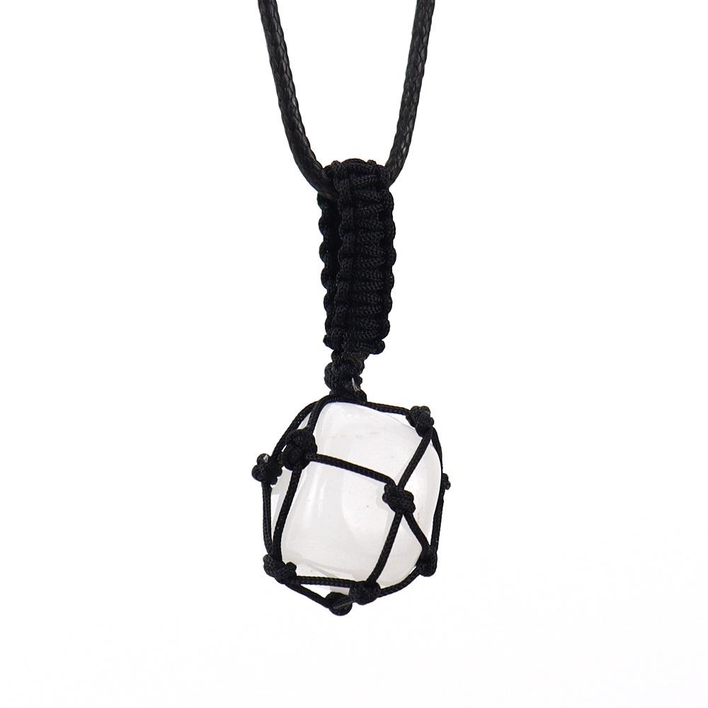 Hand-Woven Crystal Rough Stone Natural Stone Black Mesh Pocket Necklace Mesh Pocket Sweater Chain N702
