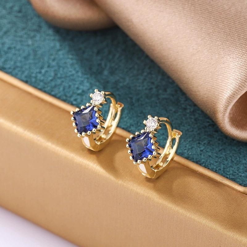 Multicolor Zircon Green Crystal Square Stone Tiny Hoop Earrings For Women Trendy Gold Color Ear Buckle Wedding Valentine Jewelry