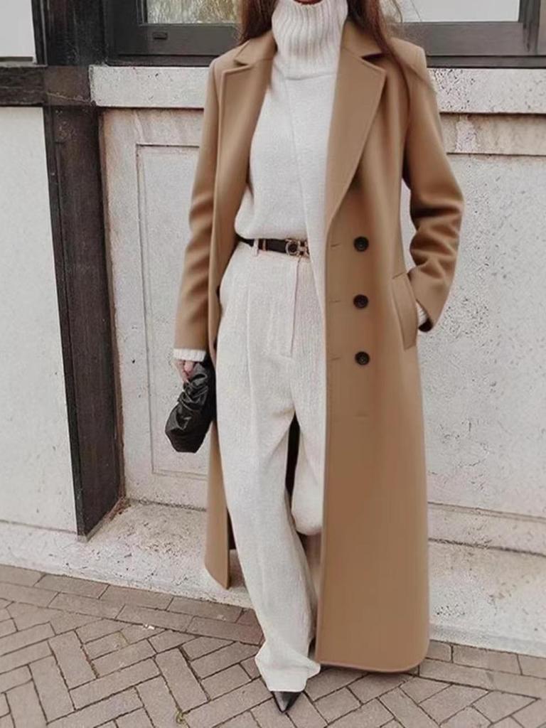 Women's Casual Long Pure Color Wool Coat - Autumn Winter Collection