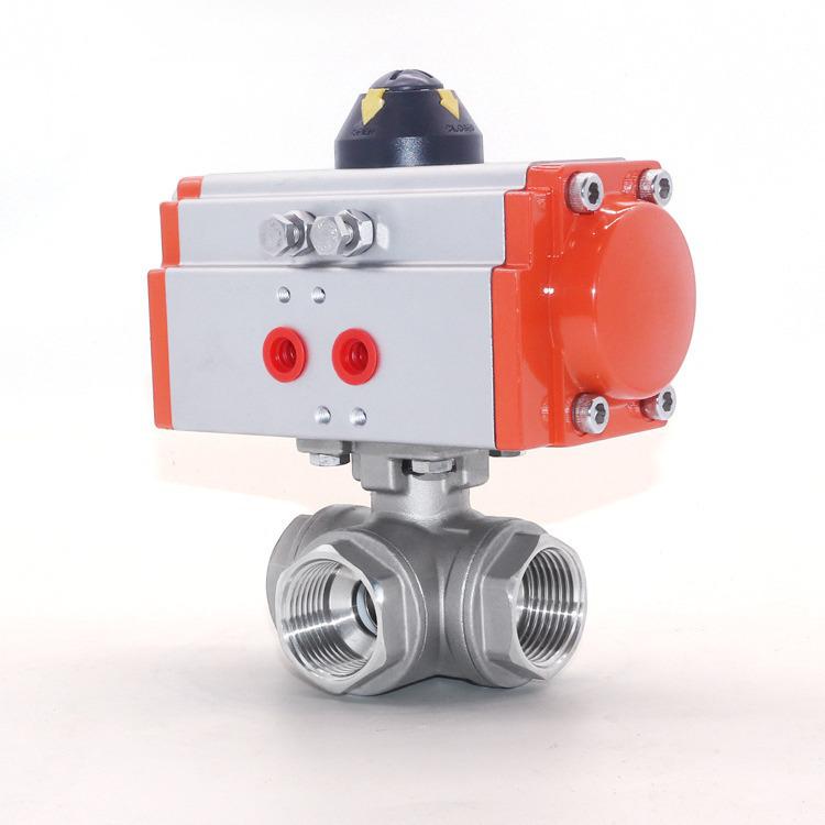 Stainless Steel 304 Pneumatic Internal Thread Three-Way Ball Valve Q614F