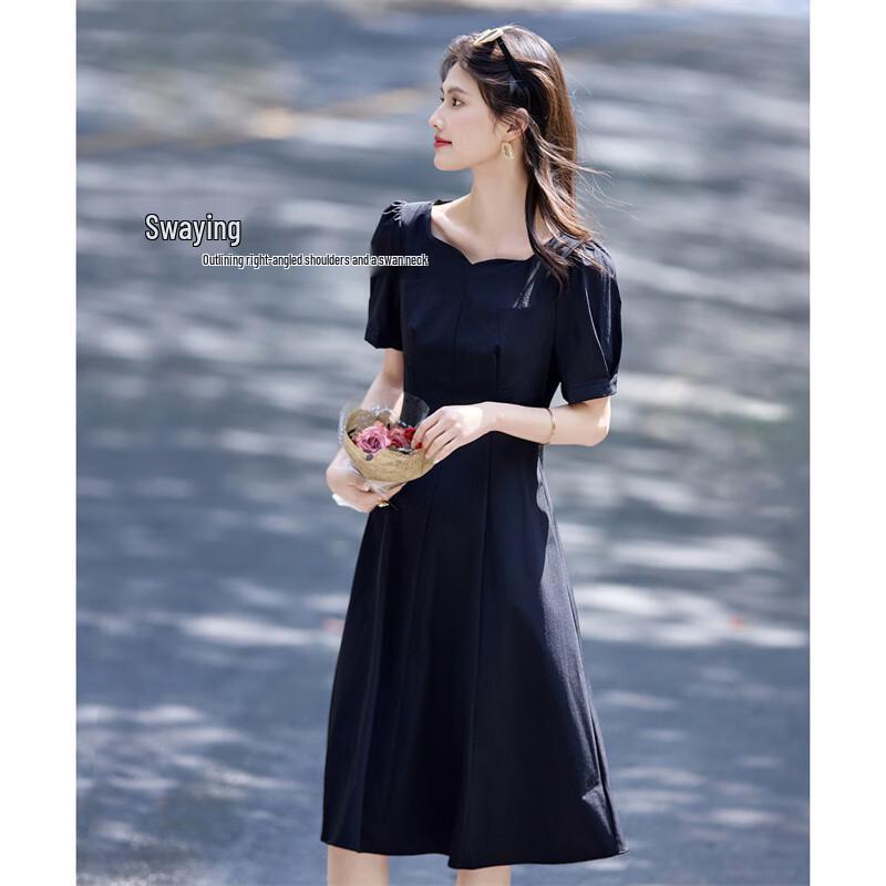 

Elegant French Hepburn Style Pleated Midi Dress M