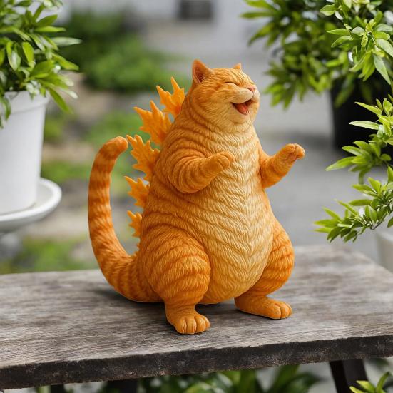 Dinosaurier Katze Figur Mini Brüllende Katze Statue Sammlerstück Harz Katze Ornament für Heim Büro Schreibtisch Regal Dekoration Katzenliebhaber Geschenk