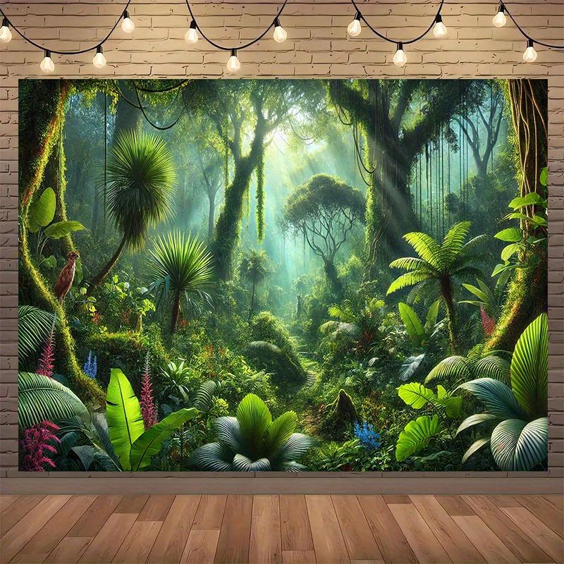 1 vibrant tropical jungle adventure background rich green and leaf polyester flags jungle-themed decorations
