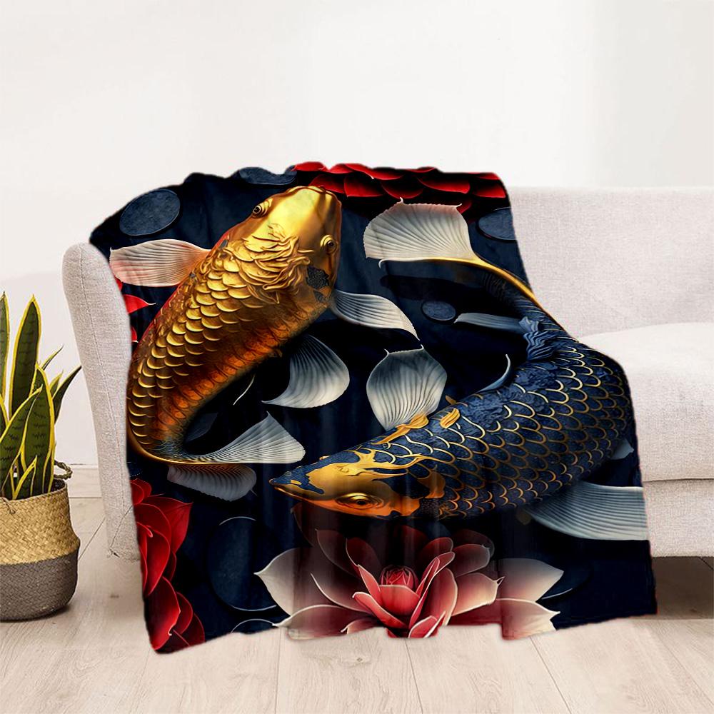 Koi Fish Lake Blanket Warmthful Decor Perfect for Chair Sofa Seaside for All Seasons Digital Print Best Holiday Gift for Friends Family