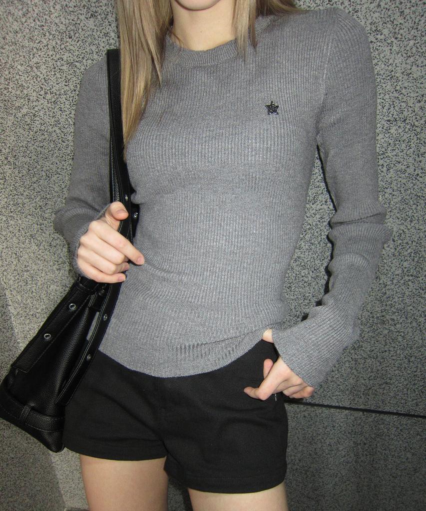 CHICKS Slim Fit Ribbed Round Knit Melange