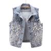 2025 Spring/Summer Women's Distressed Denim Vest with Heavy Beaded Floral Design