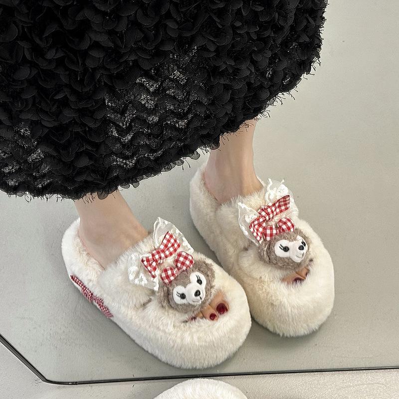 Thick-bottomed Non-slip Fluffy Slippers for Women 2025 Autumn and Winter Wear Cute Cartoon Doll Cotton Slippers for Women