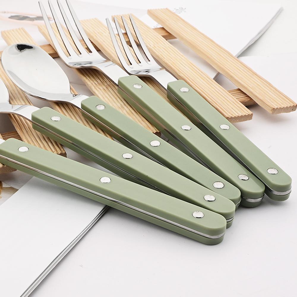 ABS Handle Rivets Decoration Cutlery Set Stainless Steels Dinner Set Green Fork Knife Spoon Western Dinnerware Kitchen Flatware