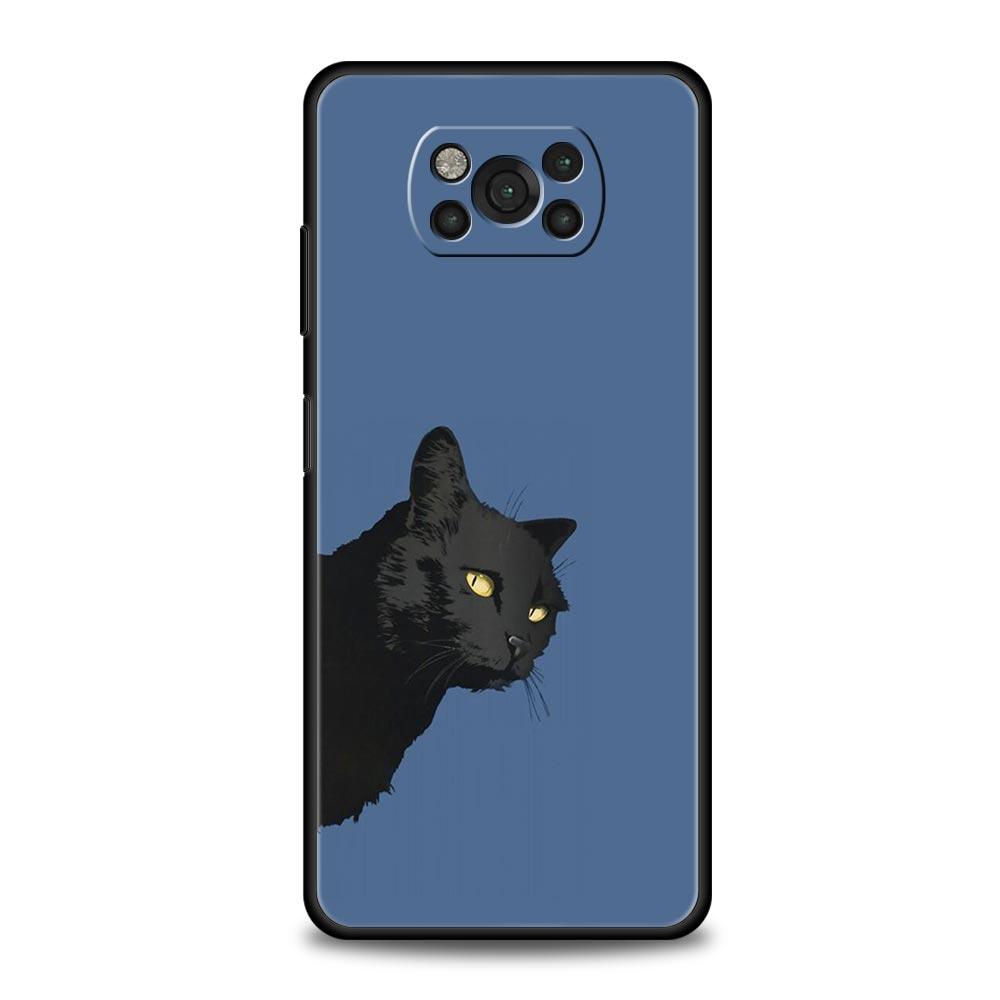 Black Cat Cartoon Cute Phone Case For For Xiaomi Poco X5 Pro X4 X3 NFC F5 Pro F4 F3 GT M5 M4 Pro 5G M3 C51 C50 C55 Soft Cover