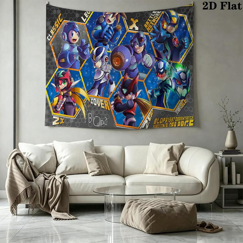 Mega Man Wall Tapestry Aesthetic Wall Hanging Printed Fabric Blanket Decorative Tapestries for Bedroom Living Room Home Decor