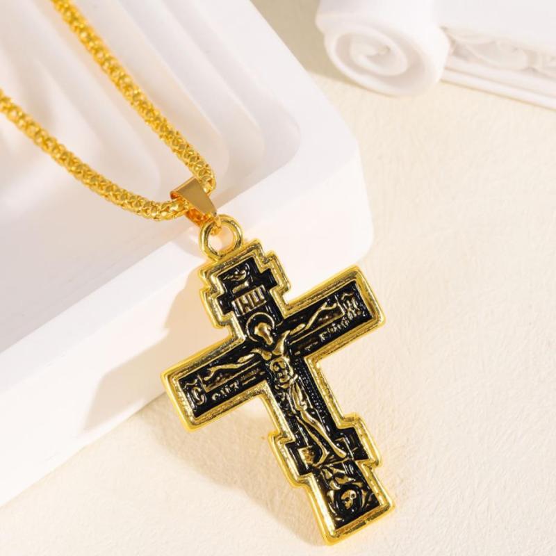Jesus Cross Necklace Crucifix Eastern Orthodox Prayer Big Pendant For Men Women Jewelry Accessories Gifts