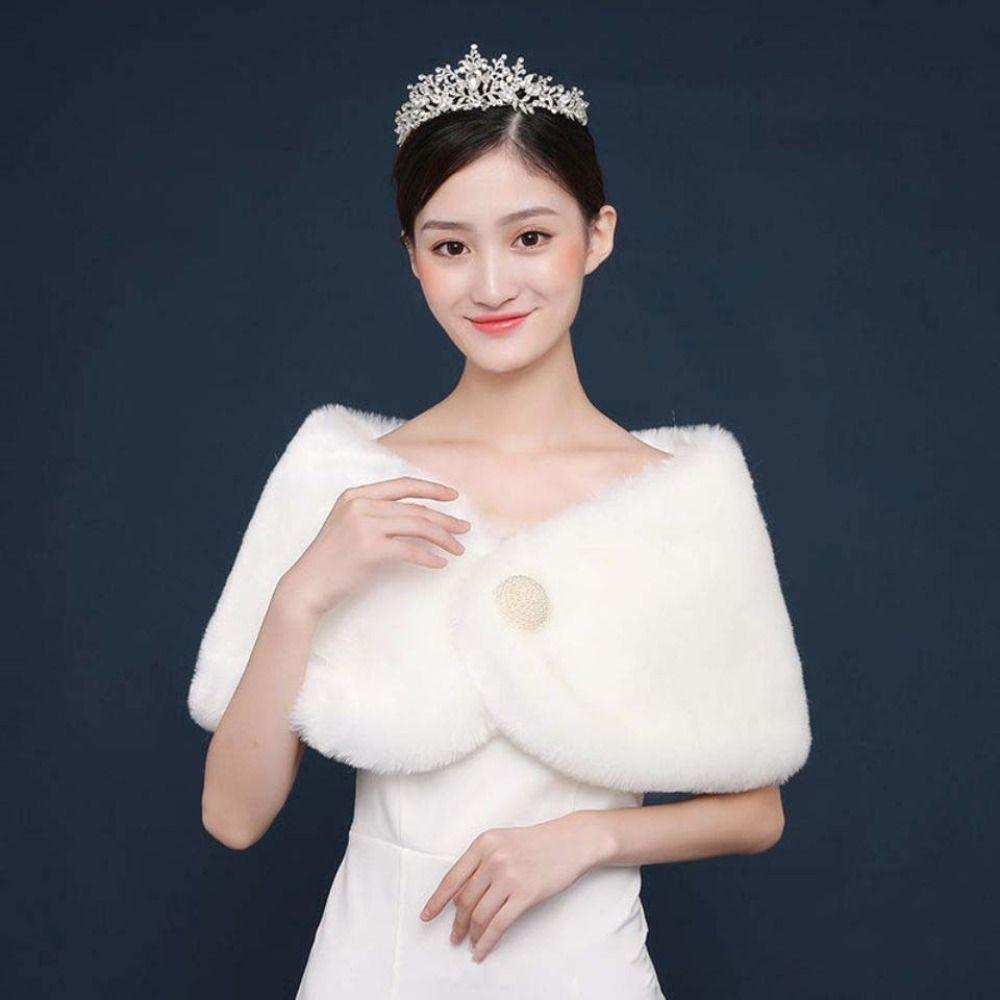 Soft Cloak Rabbit Fur Bow Scarves Pearl Bride Shoulder Fake Collar Ladies/Girls