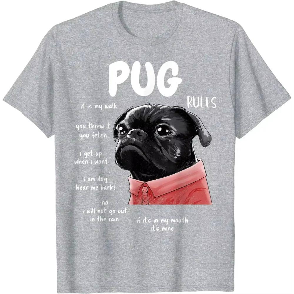 Cute Kawaii Funny Black Pug Dog Rules Gifts Men Women Kids T-Shirt Cotton Daily Four Seasons Oversized T Shirt Tees