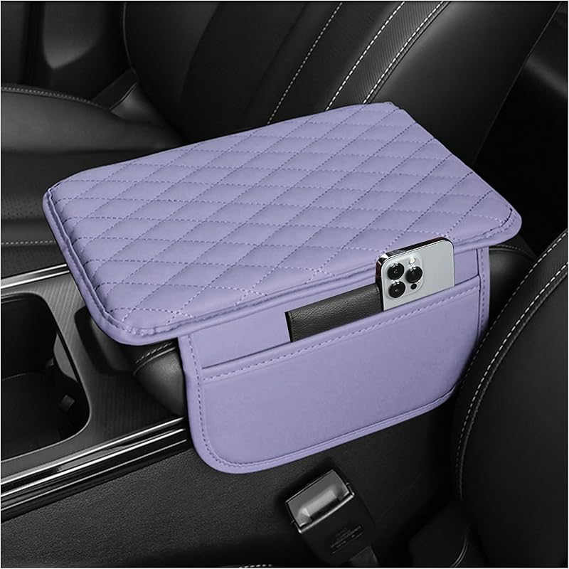 Upgraded Car Center Console Cover,Microfiber Leather Car Armrest Cover Cushion with 2 Storage Bags,Car Armrest Storage Box Interior Accessories for