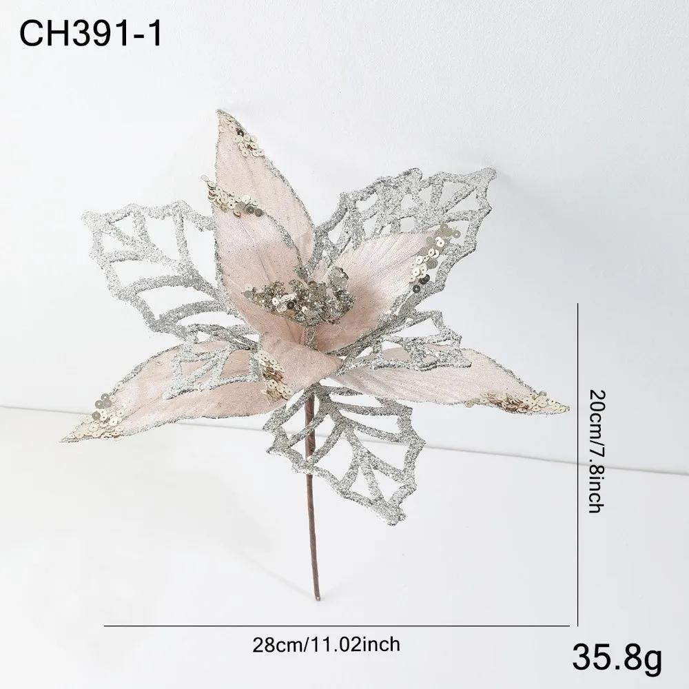 New Large Artificial Poinsettia Flower Sequins Sparkling Simulation Flowers Glitter DIY Christmas Flower Christmas Decoration
