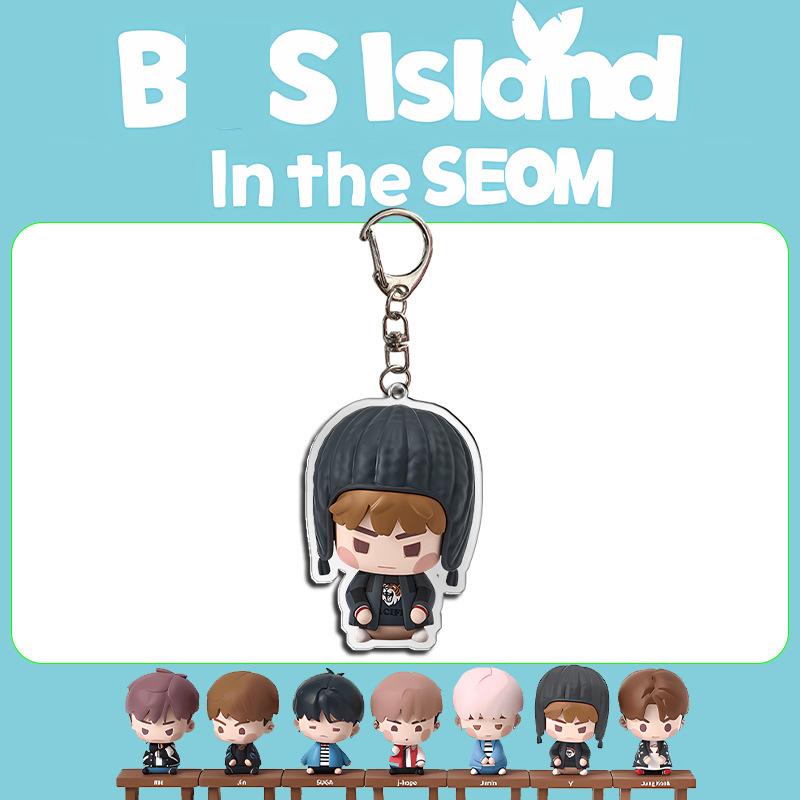 BTS In the SEOM Acrylic Keychain, 2025 Cute Cartoon Chibi Character Figure Pendant, Kpop Merchandise Bag Charm Key Ring for ARMY Fans
