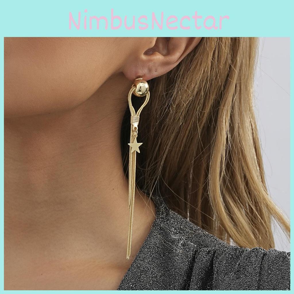 Long Chic Geometric Star Earrings Womens Gold Plated Tassel Jewelry Statement