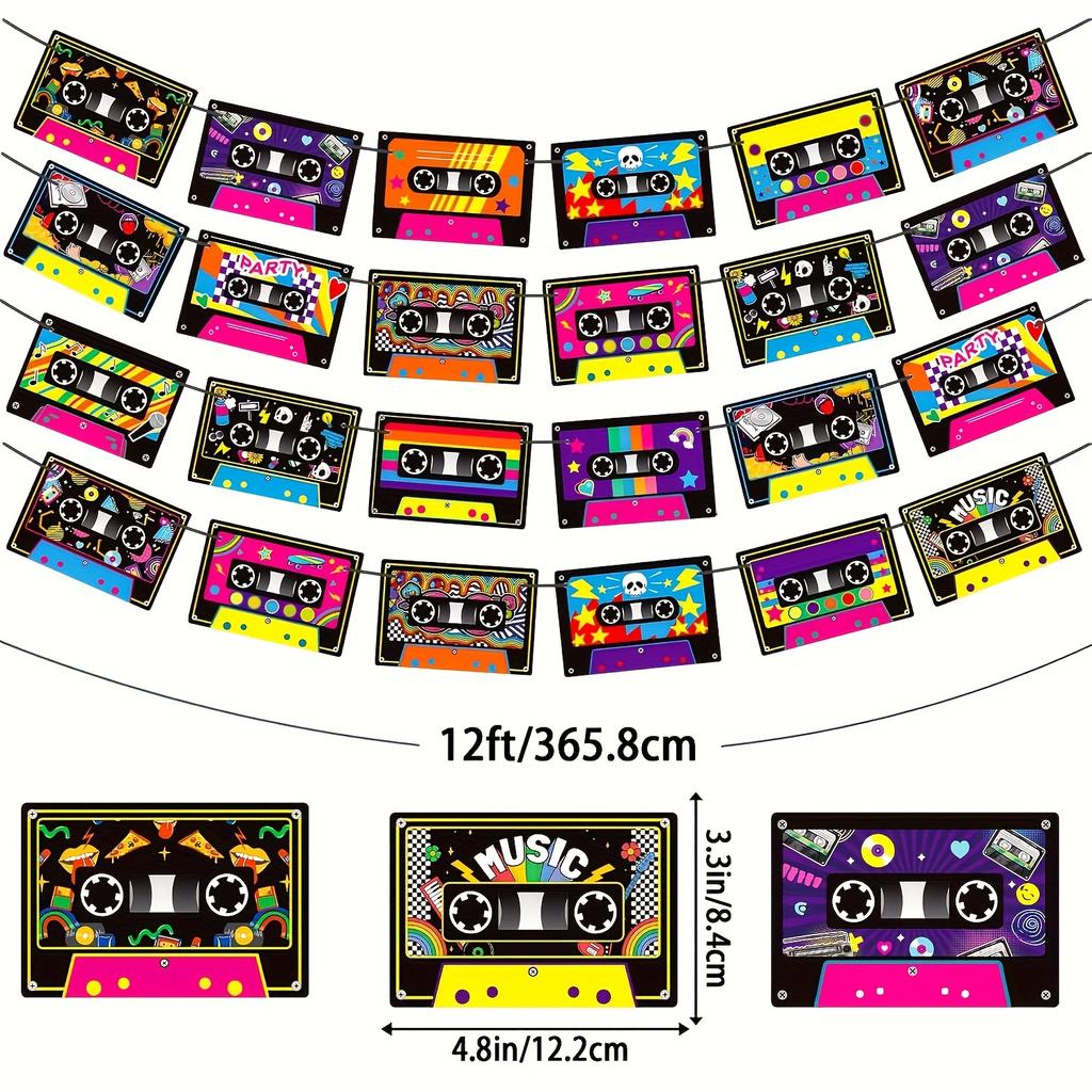 1 Set 70 80 90s Retro Giradischi a Disco in Vinile Nastro Magnetico a Cassetta Banner da Appendere Decorazioni per Feste Musicali