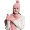Yousheng 3Pcs/Set Women Hat Scarf Gloves Set Double-Layer Velvet Plush Ball Hat Cold Protection Scarf Touchscreen Gloves Set Ski Cycling Gear