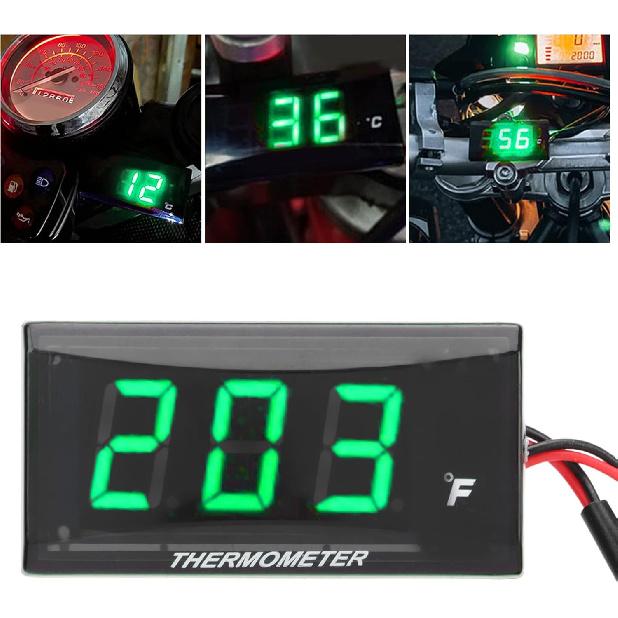 Motorrad Digitales Thermometer, DC 12V Ultra Dünnes Wassertemperaturanzeige Messgerät mit 18mm Sensoradapter und LCD-Anzeige, Digitales Hygrometer Feuchtigkeit