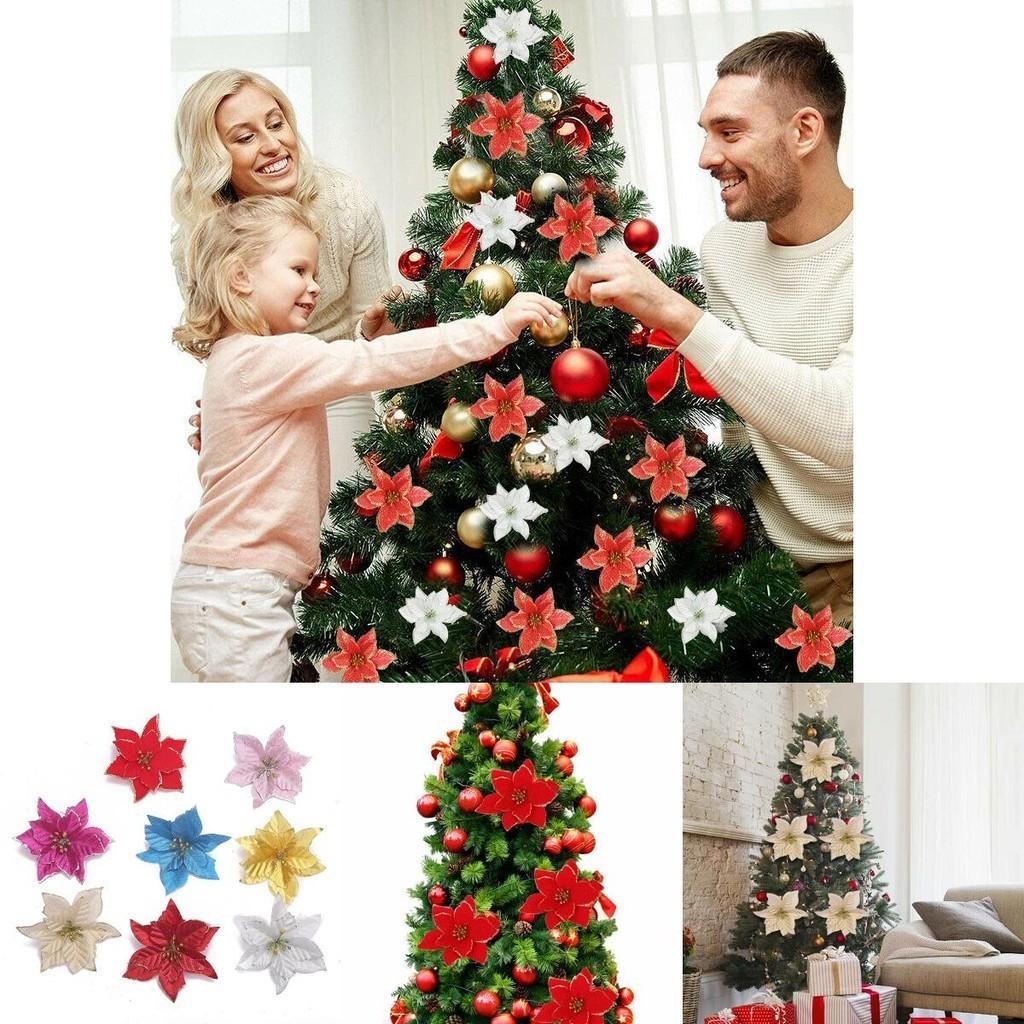 Splendido Set da 10 Fiori Stella di Natale Grandi Glitterati per Decorazione Albero Festivo