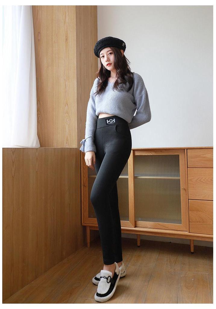 HG Damen Hohe Taille Lammwoll Samt Verdickt Schlankmachend Winter Baumwollhose