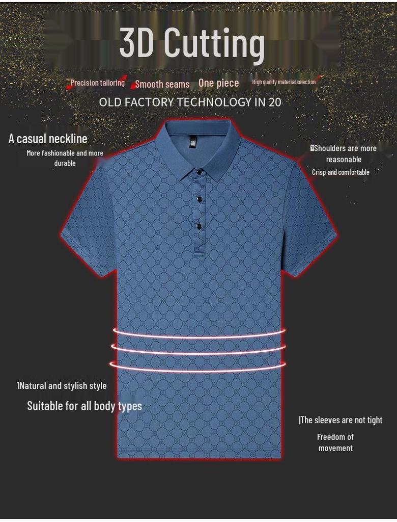 Men's Summer Ice Silk Polo: Loose Fit, Turn-Down Collar, Solid Color, Short Sleeve - New Trend for Middle-Aged