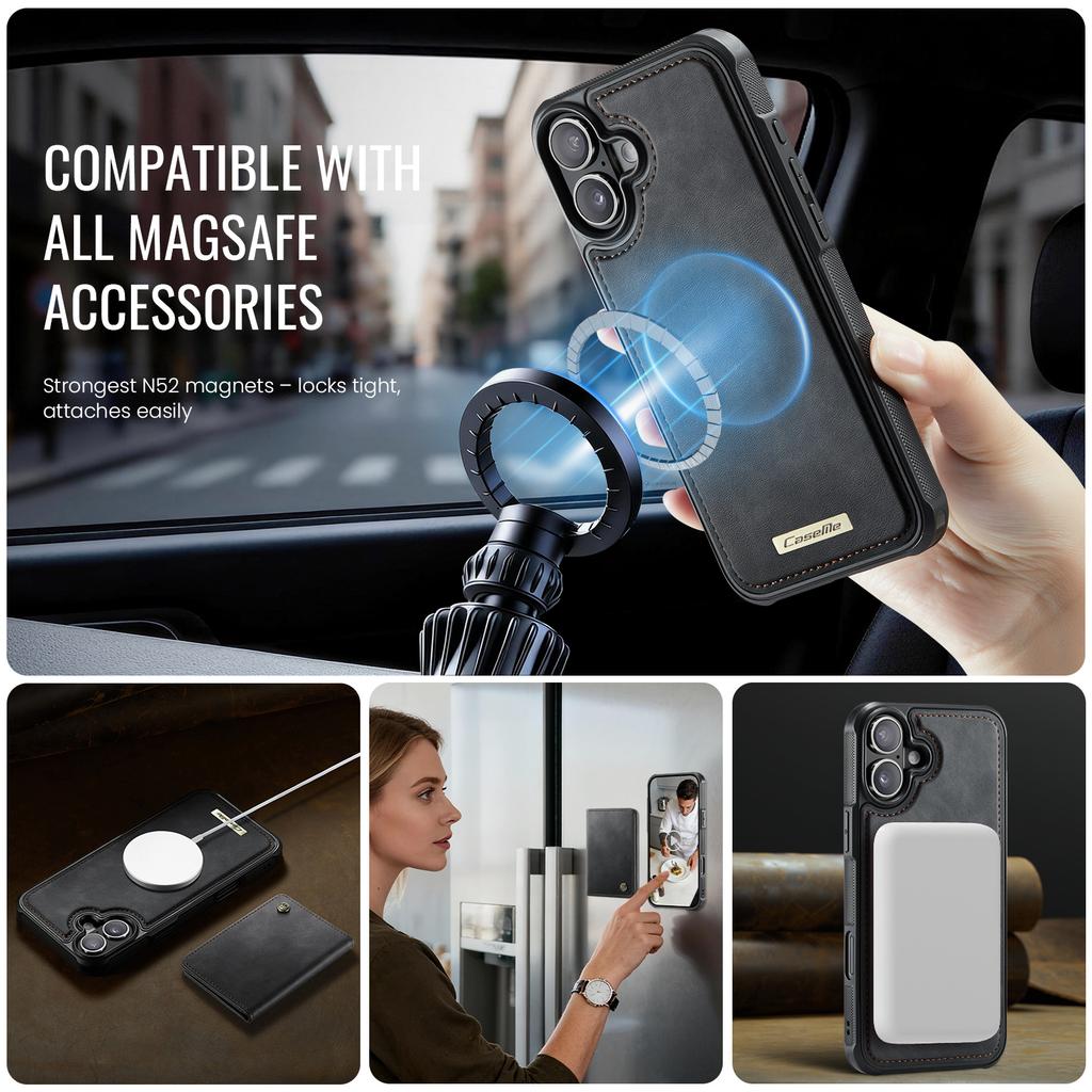 CASEME ME80 Series For iPhone 17 Magnetic Case Leather PC TPU Phone Cover with Detachable Wallet