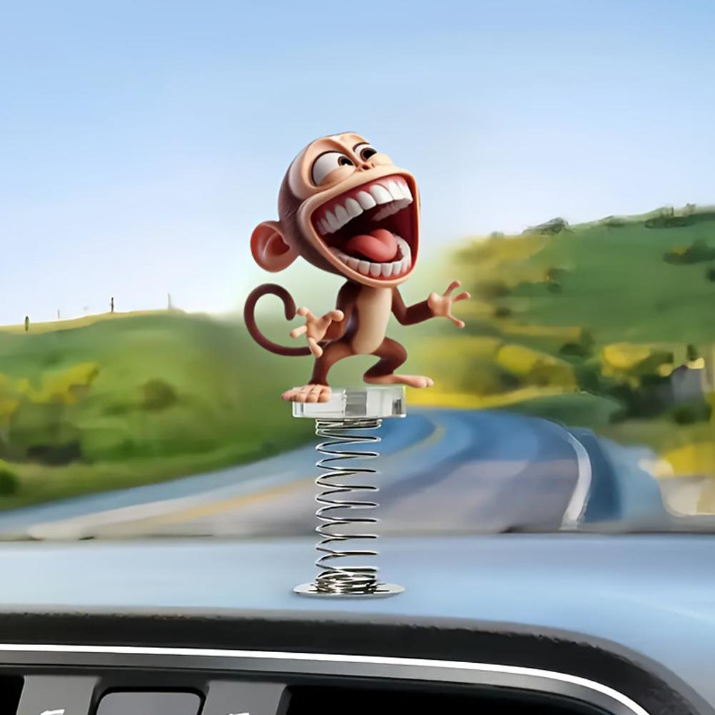 2D Funny Big-mouthed Monkey Car Ornament Cute Acrylic Spring Shake Ornament For Bicycle Car Center Console Desktop Decoration