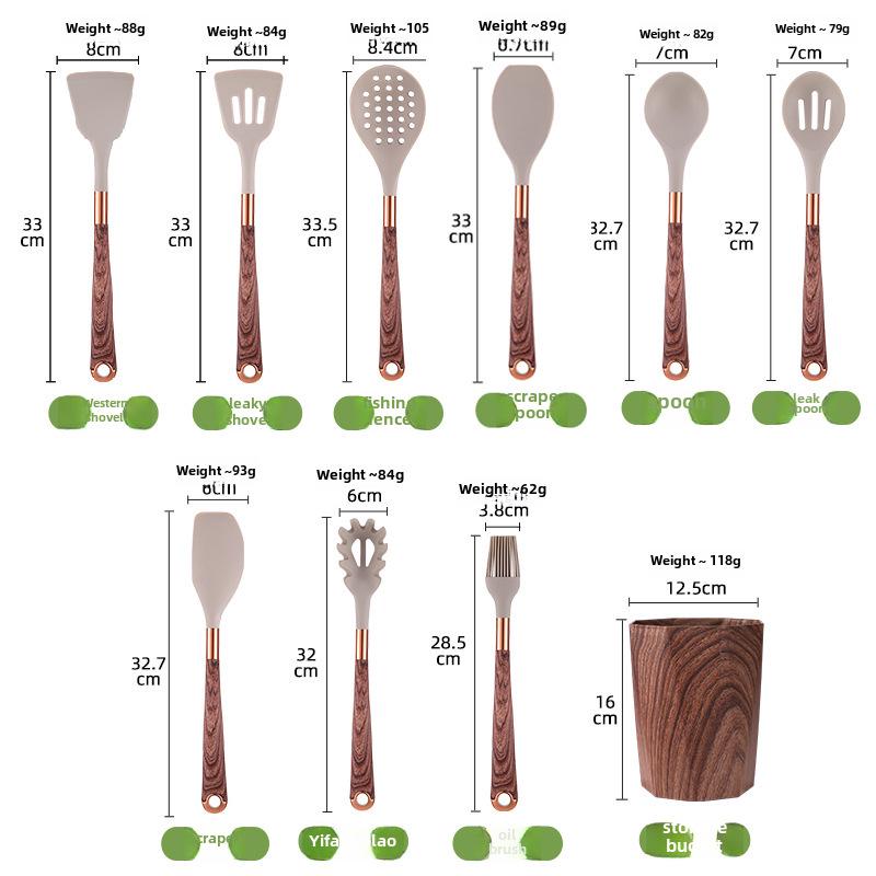 "10-Piece Wood Grain Silicone Kitchenware Set: Cooking Spoons & Spatulas"