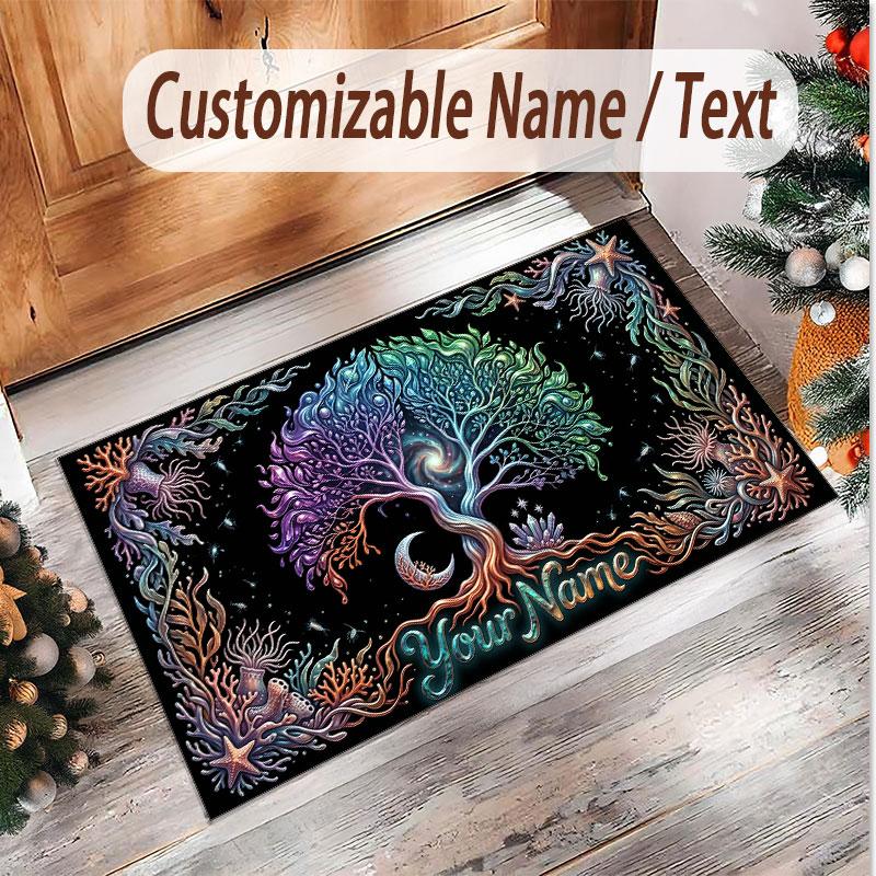 Tree of Life Theme Soft Crystal Velvet Rug Custom Name & Text Print Non Slip Floor Rug for Bedroom Living Room
