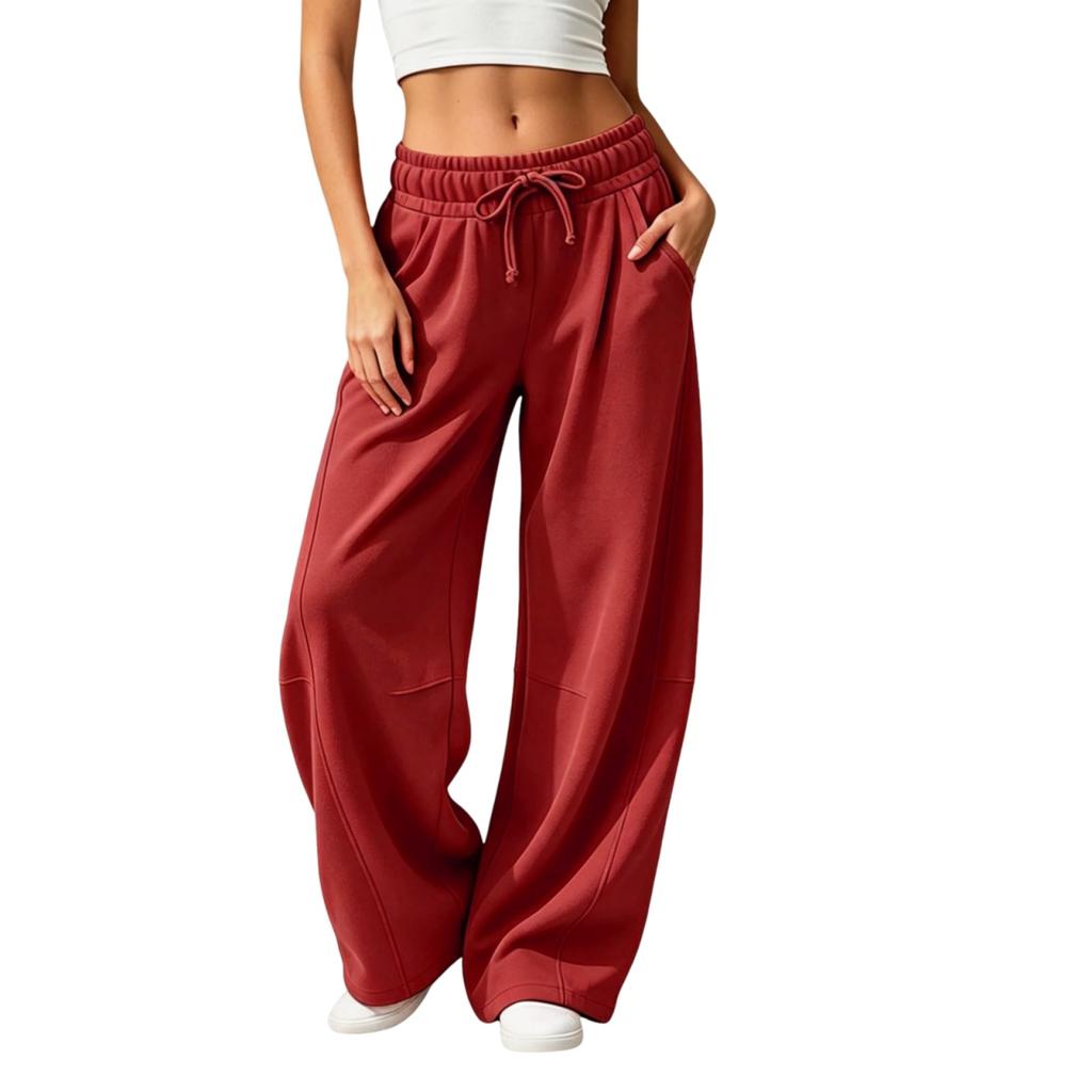 Women's Color Casual Lined Wide Leg Sweatpants with Pockets and