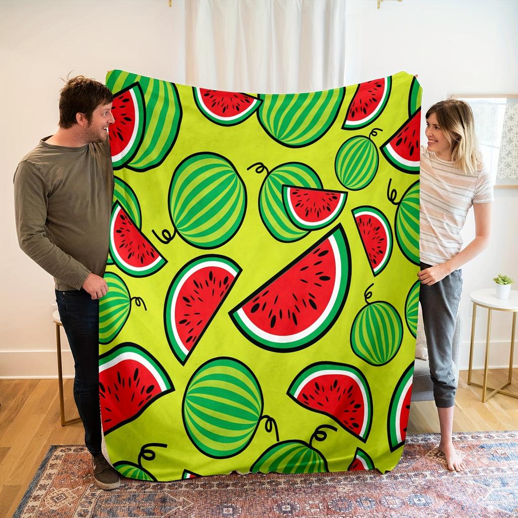 Vibrant Summer Watermelon Fruit Throw Blanket - Cozy Lightweight Cute Art Accent for Couch Bed Living Room Decoration