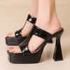 Black High Heels Women's Slippers Summer Mules Shoes Ladies Patform Sandals Sexy Black Silver Footwear Shoes Large Size 45