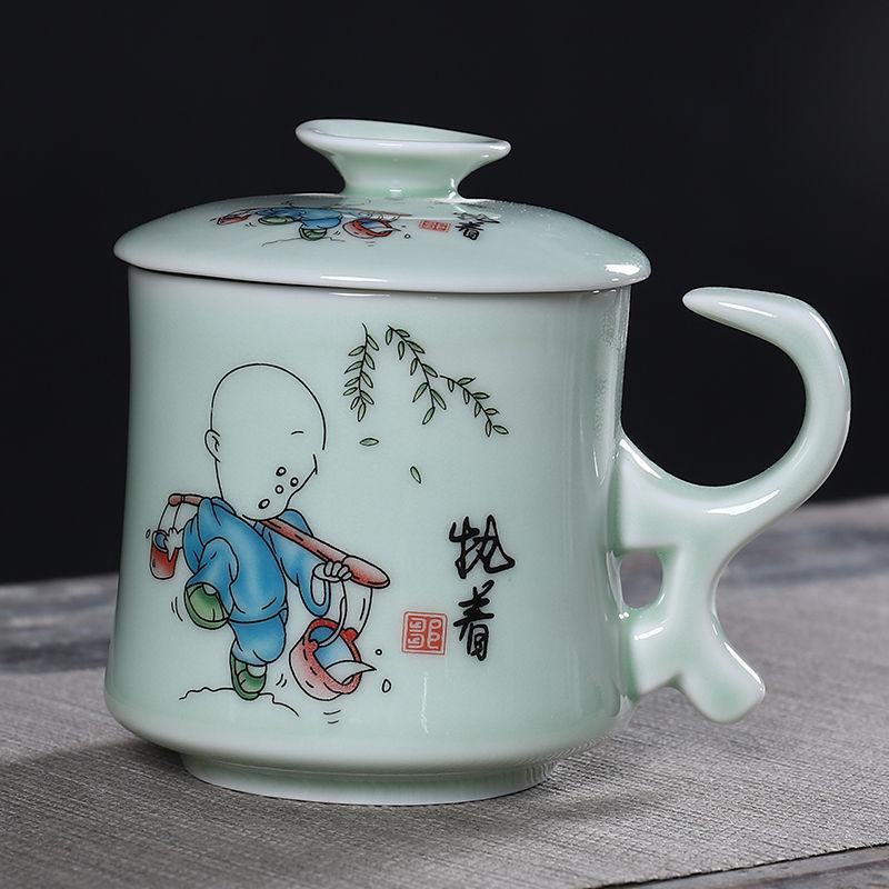Ceramic Tea Cup with Lid Filter Tea Office Mug Jingdezhen Tea Set Celadon Cup Water Cup Teacup Mark Cup Drinkware