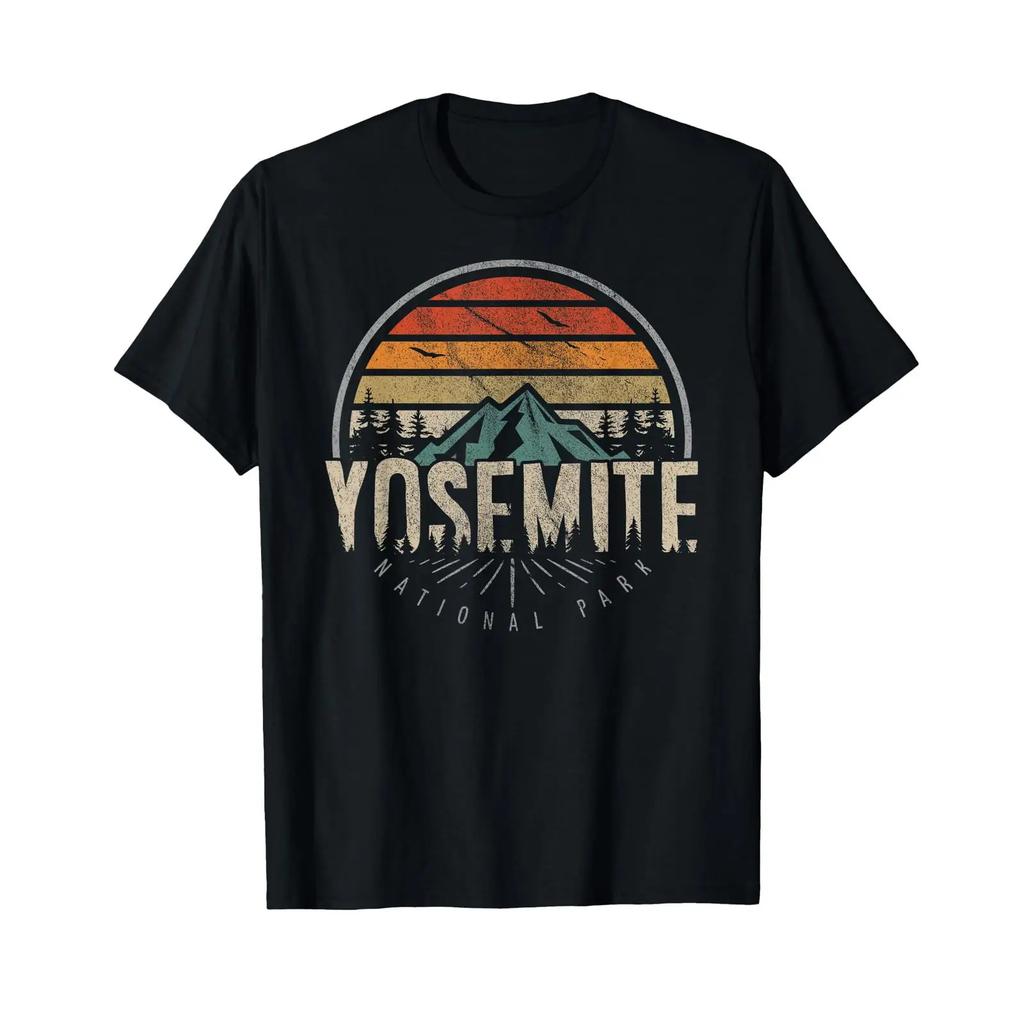 Retro Yosemite National Park US Vintage T Shirt black vintage Washed Stylish Versatile Casual Breathable streetwear Comfortable
